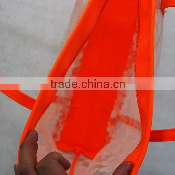 Custom PVC Tote Bag Fashion Lace PVC Tote Bag With Neon Leather Trim 300 Pcs MOQ Mixed 3 Colors