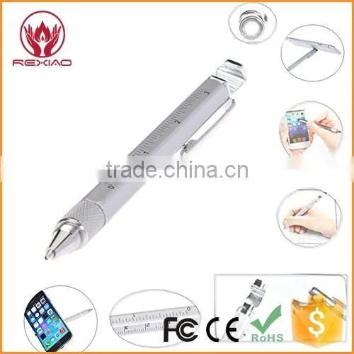 Multi-Tool 7 in 1 Pen with Ruler, Bottle Opener, Phone Stand, Ballpoint Pen, Stylus Fit for Mens Gift (Silver)