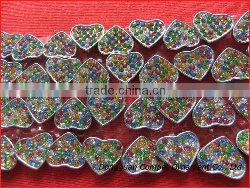 10 mm slide charms heart Alloy metal crafts mixed color of rhinestone heart charm