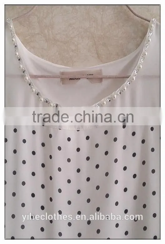 Simple wave point chiffon T-shirt O-neck girls t-shirt