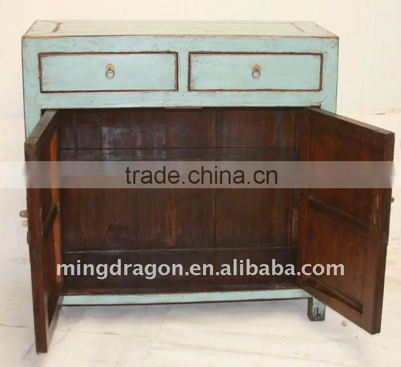Chinese Antique Gray Blue Colour Two Drawer Two door cabinet