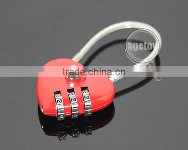 Resettable 3 Digit Combination Travel Luggage Suitcase Lock Padlock Red Heart Shaped Steel Wire Metal Combination Lock
