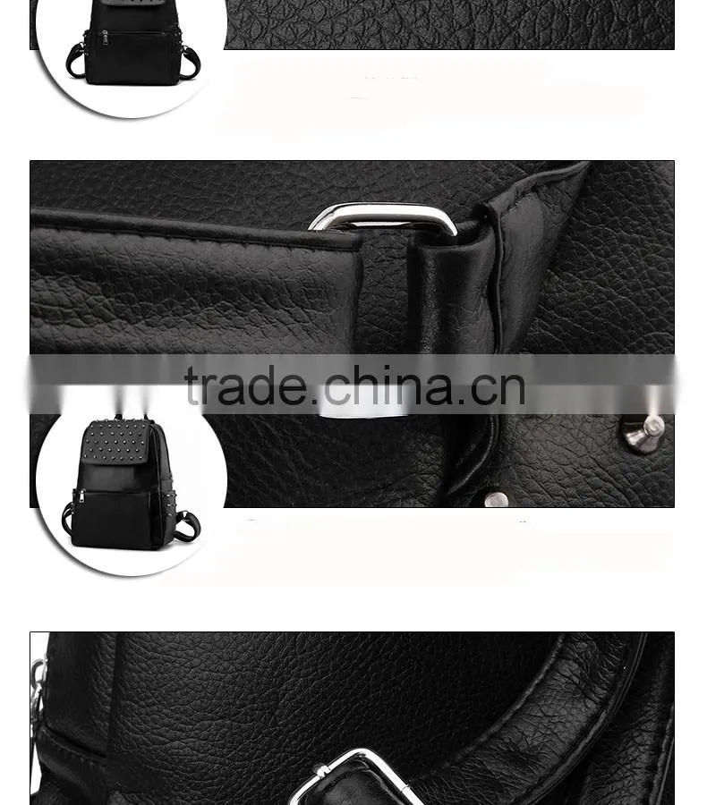 china alibaba shop 2016 newest black rivet leather bags backpack for girls