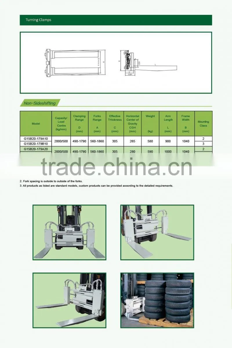 China Supplier Wholesale non side shifting turing fork clamp for forklift trucks use