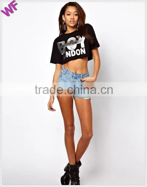 2015 Custom printing T-shirt ,100% Cotton O neck crop t shirts , printed t shirt women t-shirt wholesale China t shirt printing