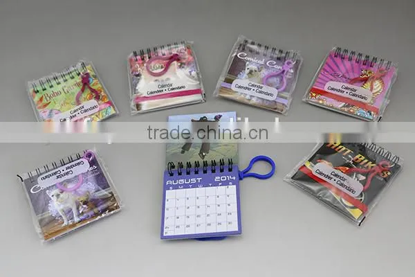 plastic key chain metal spiral mini calendar notepad with elastic band