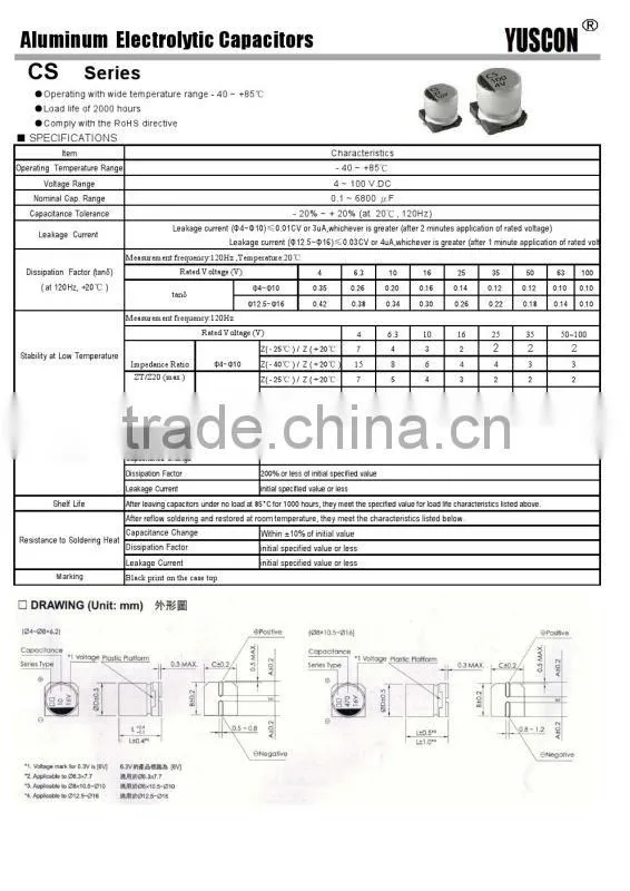 SMD 6800uF 25V 20% at 20'C 120Hz Aluminum electrolytic capacitors