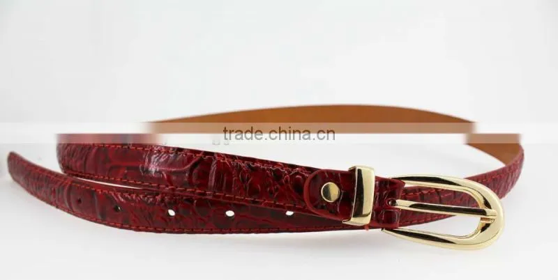 Women's Classic patent PU leather belt with Gold buckle /CROCO Faux leather belt for lady
