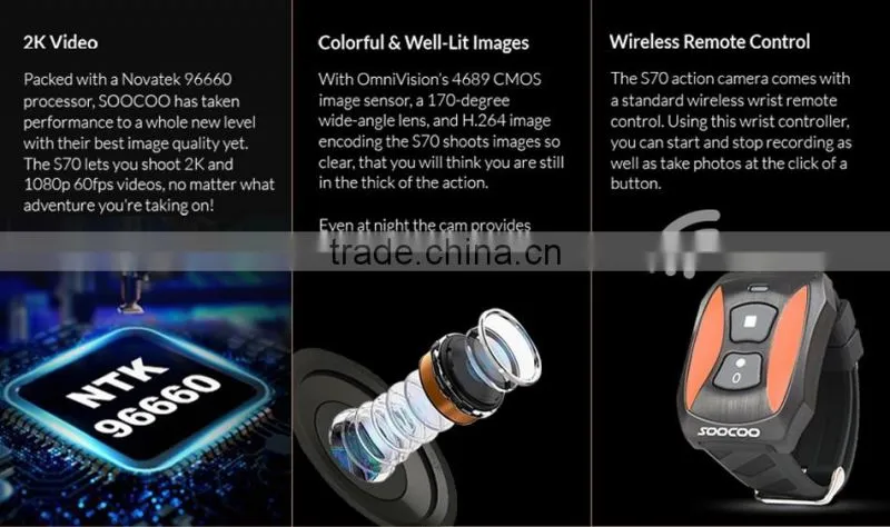 SOOCOO S70 Full HD WIFI Waterproof 2K Sports Cameras 170 Degree Wide-angle Lens(Add 1*Battery )