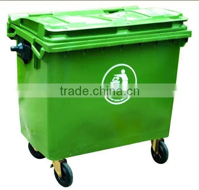 With wheels and lid, outdoor 660L plastic trash can