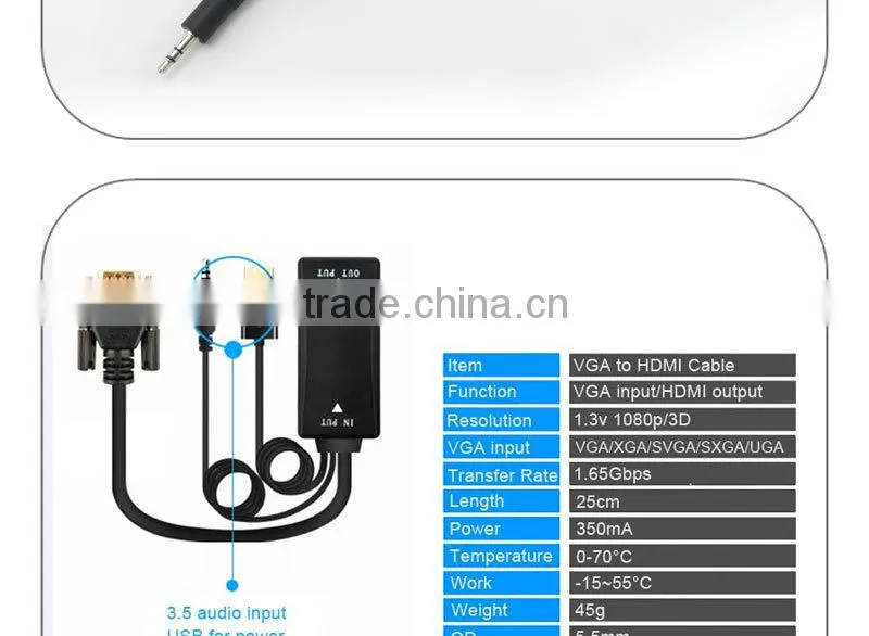 New product on 2016 VGA to HDMI Cable support 1080p