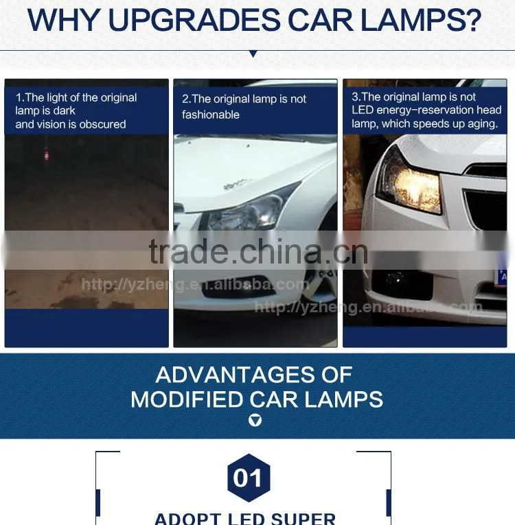 Made in CHina new type brighter light bar headlamp halogen bi xenon projector headlight for Chevrlet cruze led headlight