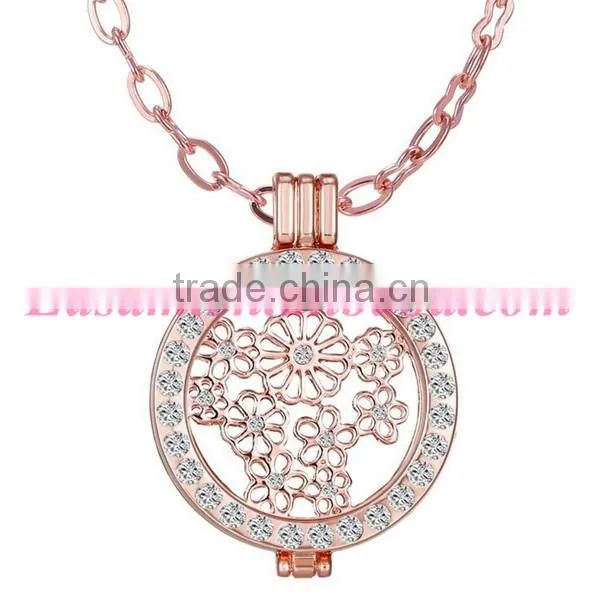 New arrival coin series hollow flower pendant locket neckalce