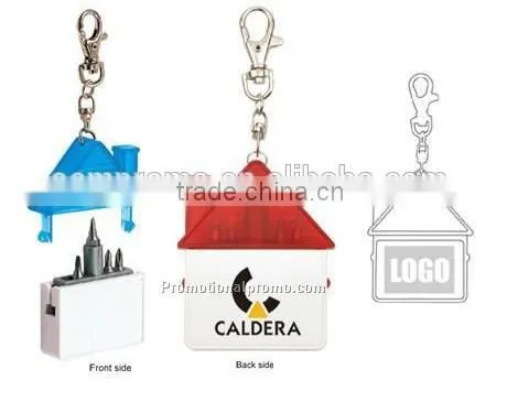 4 in 1 house shape Tool Kit keychain, mini screwdriver kit for promotion