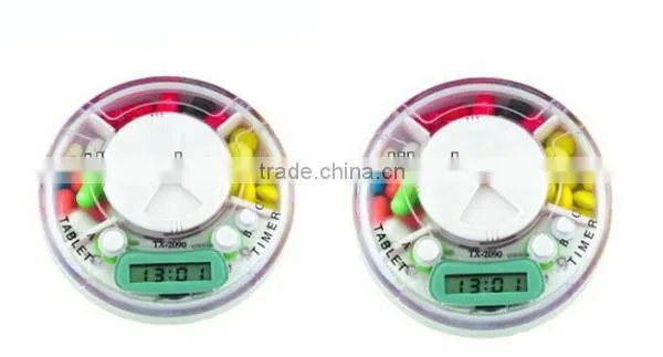 Multifunctional Round Shape 4 Compartments Alarm Pill Box digital Timer Countdown Timer