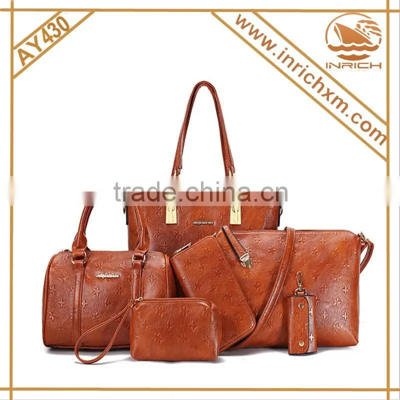 Famous Brands Ladies Handbags 2016 Elegant Female 6 in 1set Women's PU Leather