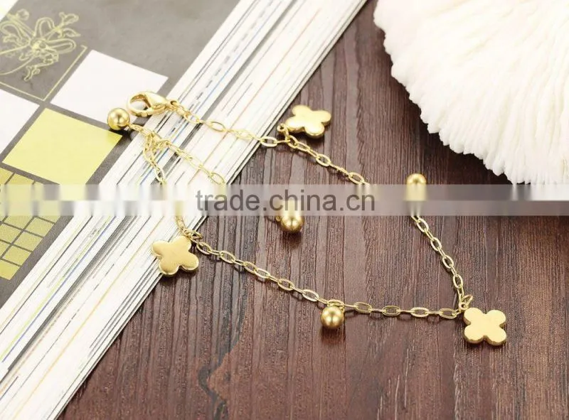 Lucky 18K Gold Plated Stainless Steel Four Leaf Charm Anklet Ankle Bracelet