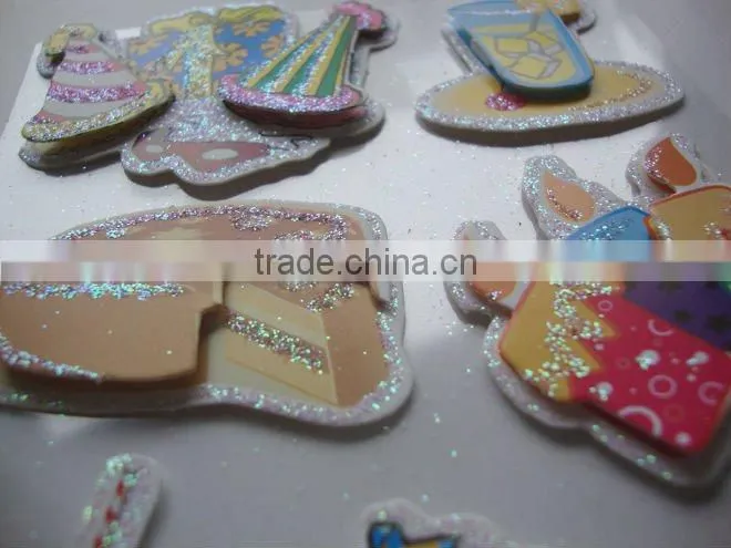 2015 hot selling glitter Chipboard sticker for birthday