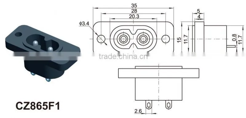 12v dc power outlet socket,12 volt 3.5*1.3mm Dc adapter Connector via Power Cable