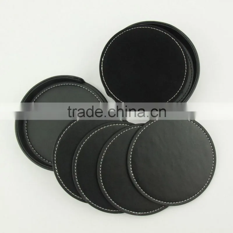 Blank black PU leather coaster set