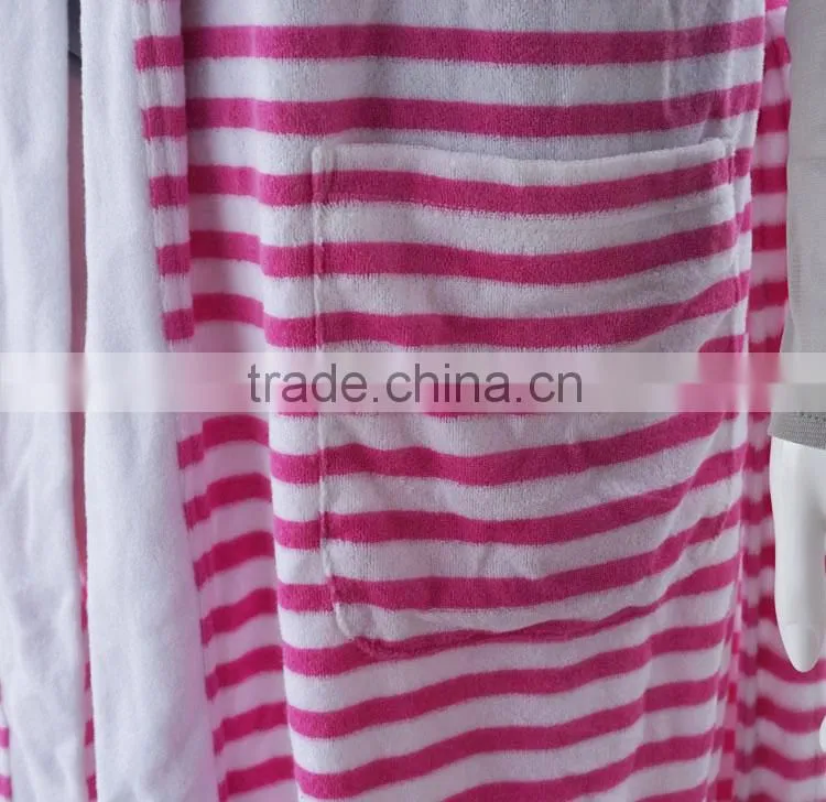 Short sleeve women stripe fancy cotton yarn dyed terry bathrobe