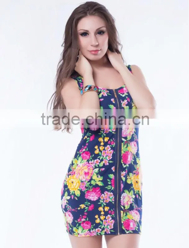 Accept paypal 2015 new fashion sexy ladies party wear short sleeve floral print dress