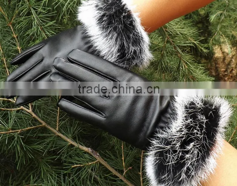 Korea Style Full Finger PU Material Winter Keep Warm and Velvet Cycle Gloves for Woman