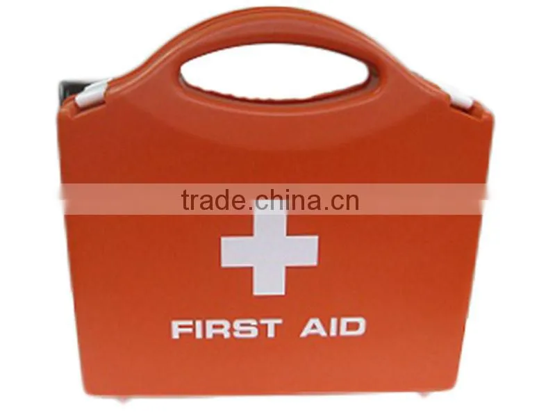Red plastic first aid kit box din13169