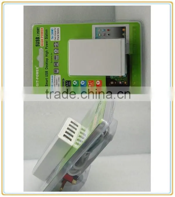 Fireproof 7A 5 port Desktop usb phone charger,eu plug chrager