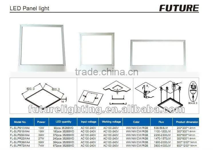 600X600mm white/RGB color high power LED panel lamp