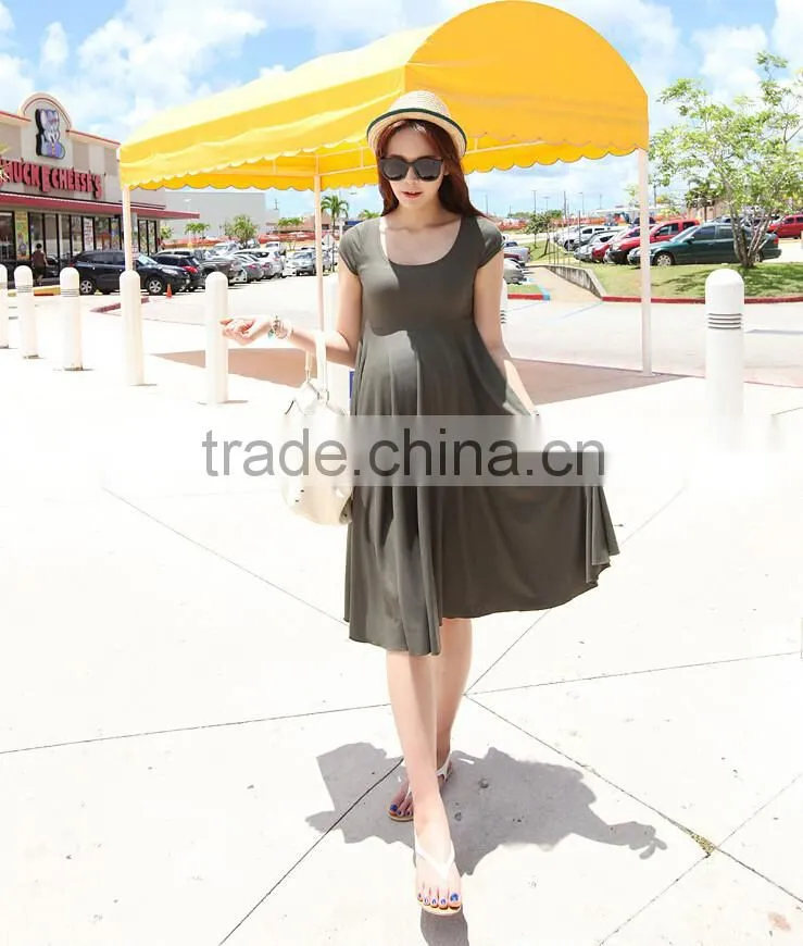 Summer Short Sleeve Slim Pregnancy Dress Wear for maternity O-neck