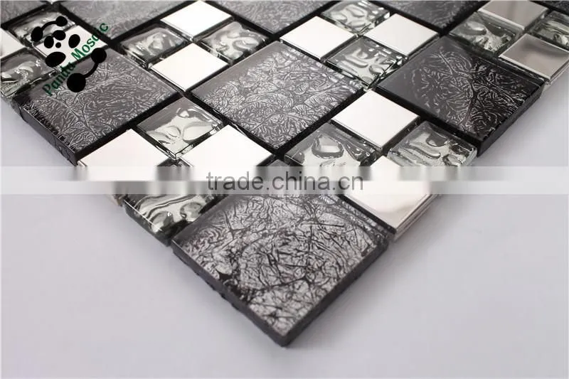 SMP20 Modern Design home mosaic Decor metal backsplash tile Glass mixed Stainless steel mosaic tile