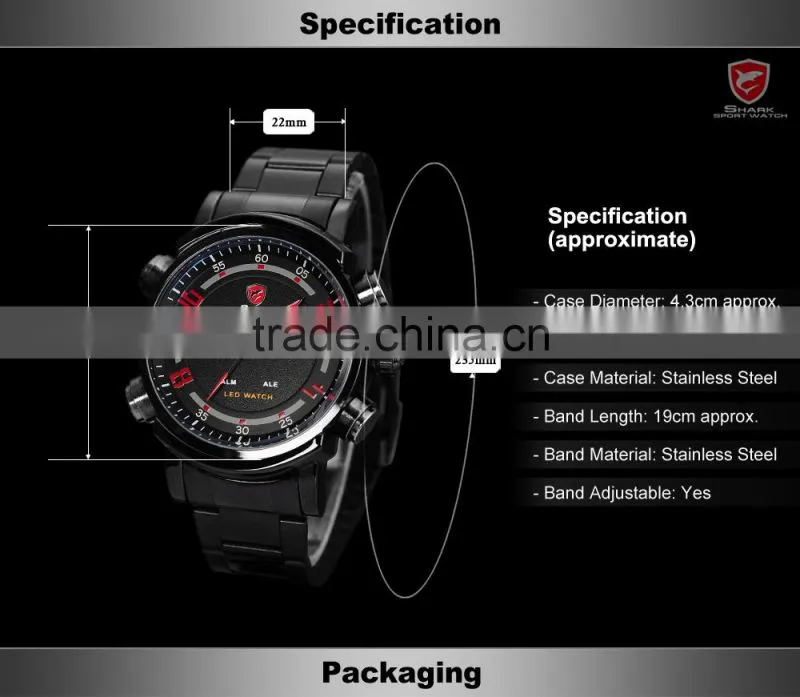 SHARK Sport Men Multiple Function Japan Movement Large Dial LED Display Digital Wrist Watches