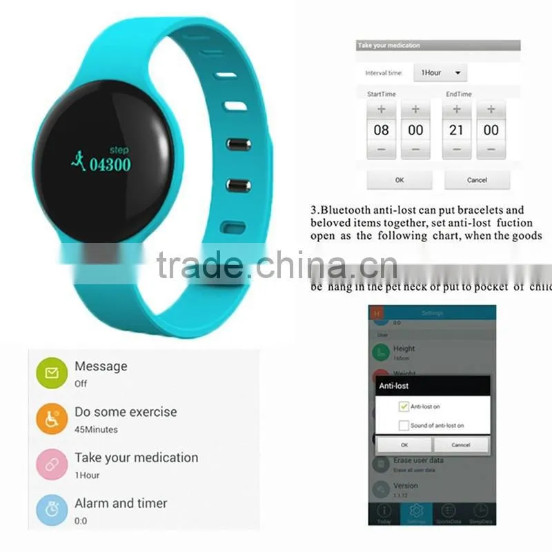 oem smart watch bracelet bluetooth anti-lost fitness tracker smart bracelet h8 with sdk