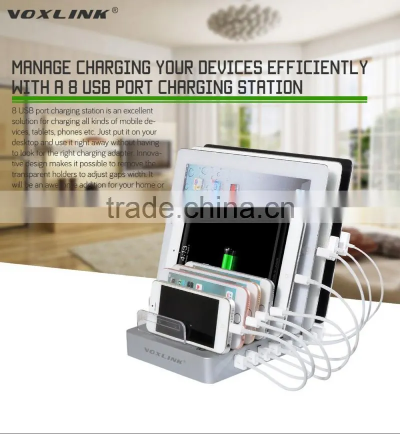 New 8 Ports Charging Station 8*2.4A USB Charger with Stand and Switch Docking Station for Mobile Phones and Tablet PC white EU