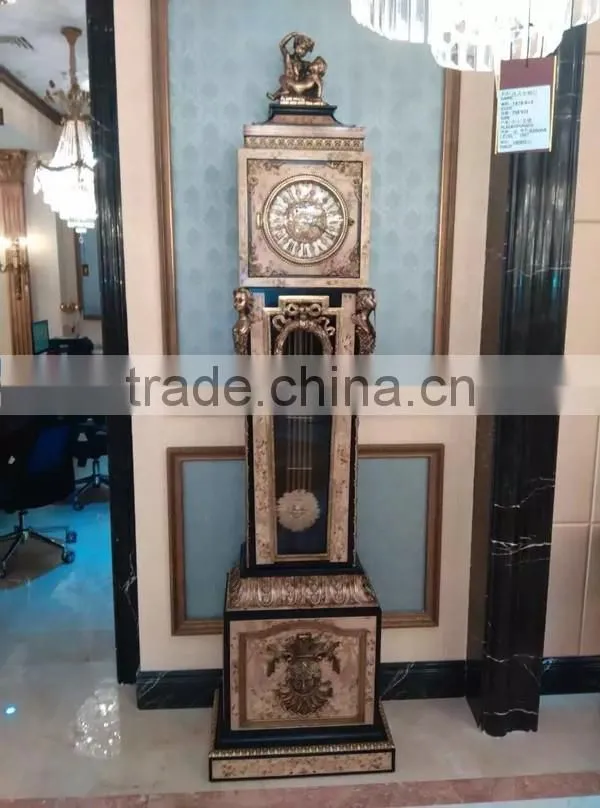 Home Decortive Brass Inlaid Clock With Wooden Chest of Drawers, Antique Table clock With Cabinet, Gold & Red Antique Floor Clock