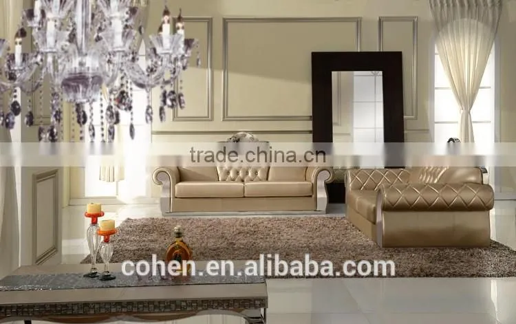 2016 New design modern European style stainless steel base PU/top grain leather sofa furniture chesterfield sofa furniture