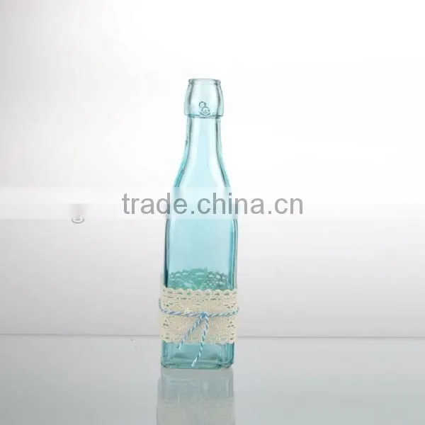 home decor Spray blue bottle & candy color vase with hemp rope