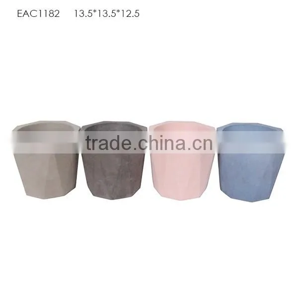 White Man face geometry concrete planter pot