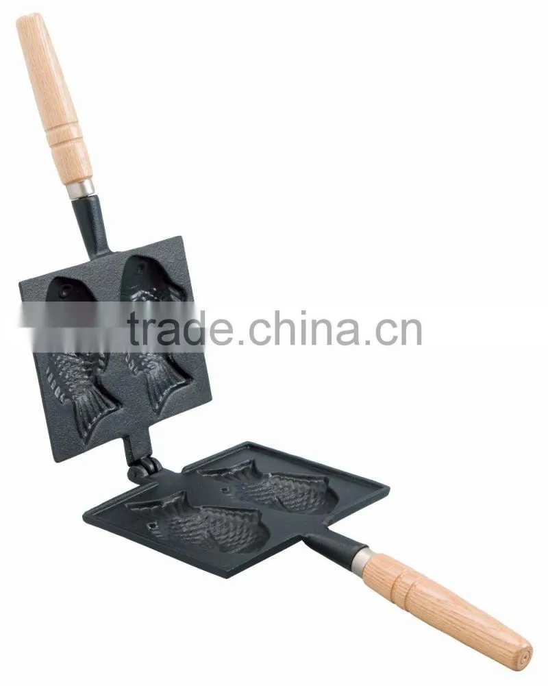 Wooden Handl Taiyaki Maker Japanese Waffle Maker for Gas Stove