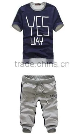 wholesale bulk cheap mens print short tracksuit mens outdoor solid color with custom logo summer cotton casual sportsuit
