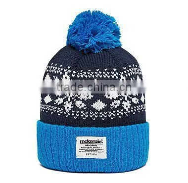 Acrylic jacquard custom ladies pom pom hat