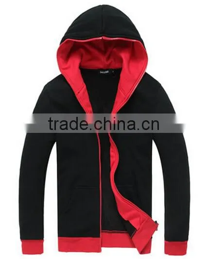Fashion Zip up custom plain black hooded sweatshirt