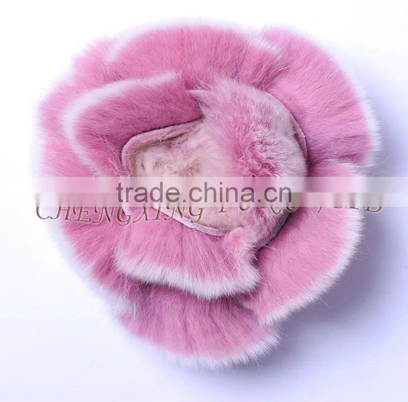CX-A-38 Genuine Rex Rabbit Fur Hand-made Flower Brooch Pin