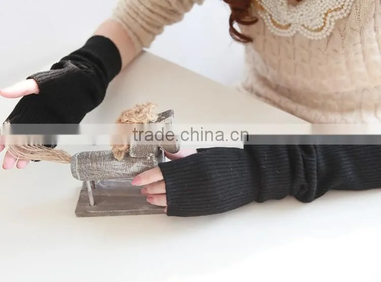 New design pure color knitted elbow length fingerless winter 100% cashmere gloves