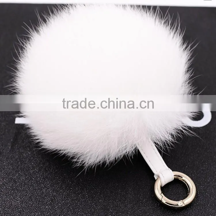 Fur Pom Pom Keychain 12cm Fox Fur Ball Key Chains Cute Round Ball Fluffy Keychain Real Fur Key Ring Charms for Bags