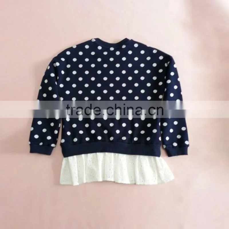Wholesale 100% cotton girls dot t shirt Navy background white dot t shirt Children casual wear