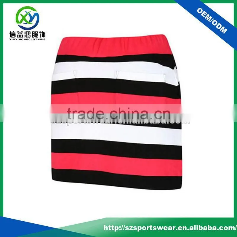 Top quality contrast color fashion stripe OEM service golf skirt,golf skort