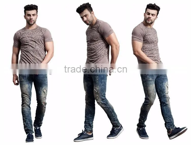 2017 Autumn customized blue daily wear hole design denim ripped denim jeans trouser