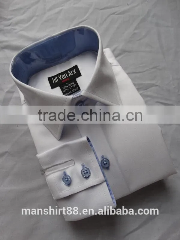 Classic boy's long sleeve two-button cuff contrast collar and cuff casual shirt